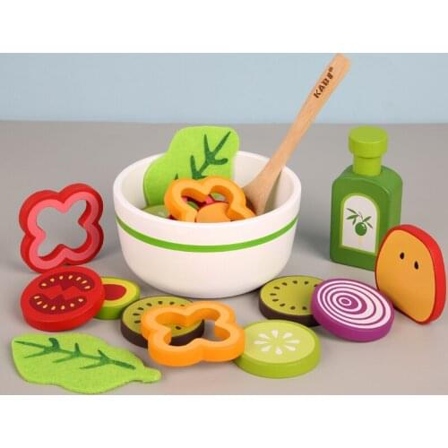 JaheerToy Simulation Kitchen Toys Wooden Toys for Children Vegetable Salad Montessori Early Education Toy Wood Gifts
