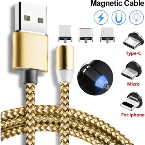 1M Magnetic Micro USB Cable For iPhone Samsung Android Mobile Phone Fast Charging USB Type C Cable Magnet Charger Wire Cord