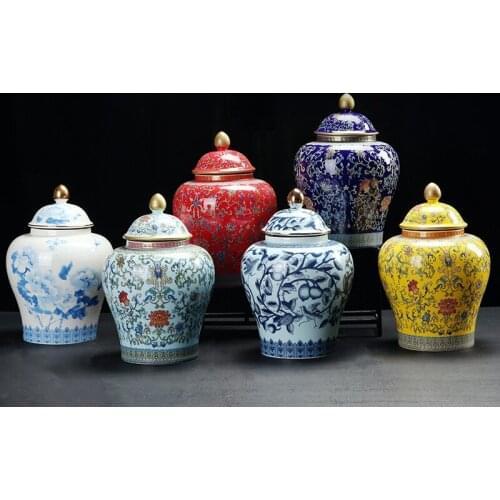 Ceramic jar enamel painted flowers vineman porcelain storage jar household large-capacity food tea can container home decoration