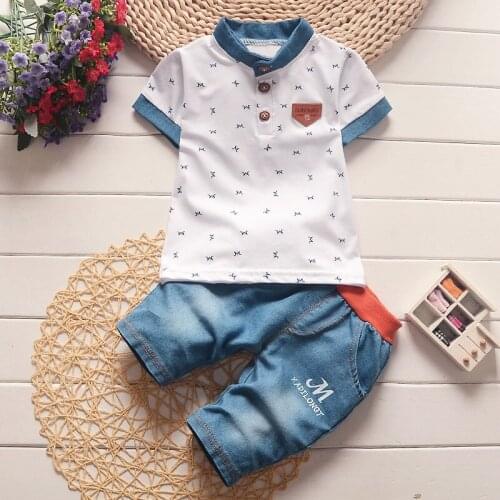 BibiCola Baby Boys Fashion Clothing Set Newborn Summer Casual Short Sleeve Clothes Suit Lettern Pattern Printed Gentleman Kids