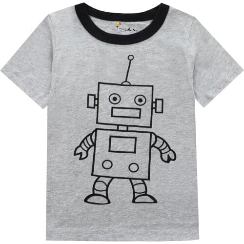 Summer Boys T-Shirt Baby Clothes Baby Cotton T-shirt Tops Robot Tees For Boys Girls Baby Kids Children Carton Clothing 2-8Year