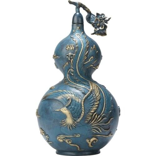 Opening Copper Gourd Feng Shui Ornaments Pure Lucky Wine Cabinet Porch Decoration Crafts Housewarming Home Gifts gathering