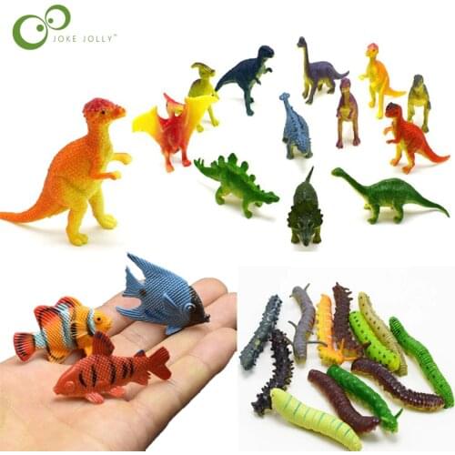 12pcs Mini Animals Simulation Dinosaur Tropical Ocean Fish Pet Figures Toy Caterpillar insect Model Toys Best Gift for kids ZXH