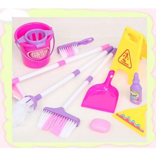 Cleaning Play Set Kids Role Play 6 Piece Broom Mop Bucket Dustpan R7RB