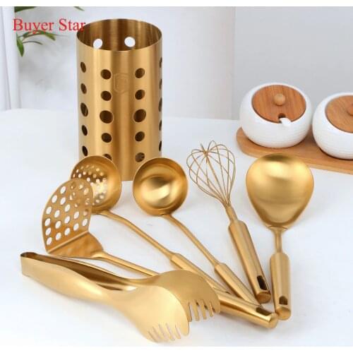 7 Pcs Stainless Steel Kitchen Utensils Multifunction Kitchen Cooking Tools Serving Soup Rice Spoon Baking Tool DIY Cookware Set