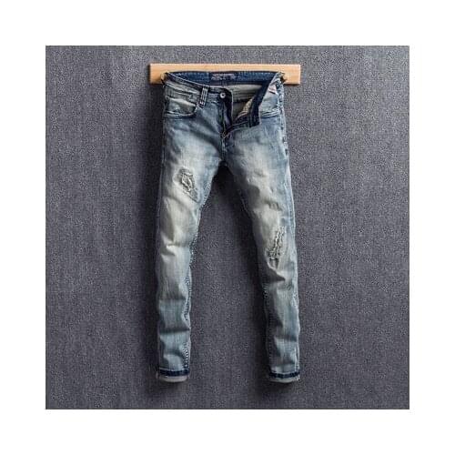 2021 New Fashion Men Jeans Elastic Slim Fit Ripped Jeans Men Vintage Classical Denim Pants Streetwear Hip Hop Jeans homme