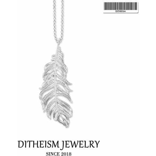 Link Chain Necklace White Feather, 2018 New Fashion 925 Sterling Silver Jewelry Trendy Gift For Women Girls