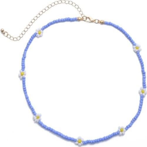 Bohemian White And Blue Handmade Beaded Daisy Choker Necklace Clavicle Chain Necklace For Women Lady Party Jewelry Gifts