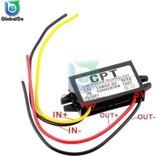 DC-DC 12V to 5V 3A 15W Car Power Buck Converter Step Down Voltage Regulator Power Supply Output Adapter Low Heat