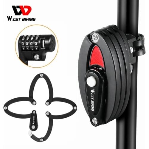WEST BIKING Password Bike Bicycle Lock Mini Portable High Security Drill Resistant Lock Foldable Anti Theft Cylinder with 2 Key