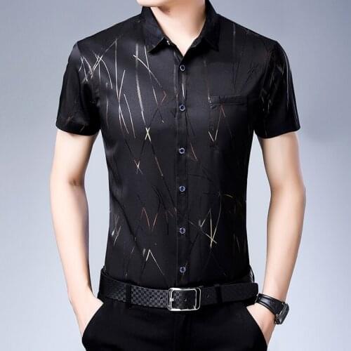 New Summer Short Sleeve Shirts Men Silk Cotton Fashion Print Dress Shirts Slim Fit Camisa Masculina Casual Men Clothing C778