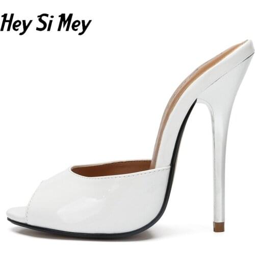 Heysimey Slippers Women Summer 2021 New Plus Size High Heels13cm Stiletto Slides Non-slip Rubber Sole Female Model Catwalk Shoes