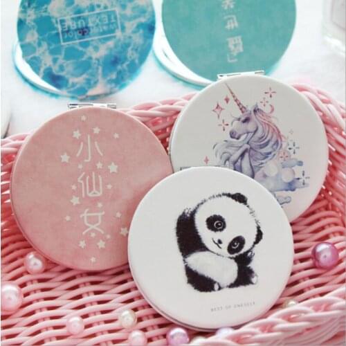 Cute Mini Makeup Mirror Dual Sides Foldable Compact Mirrors Pocket Cosmetic Mirror Suitable for Travel Ladies Girls T0691