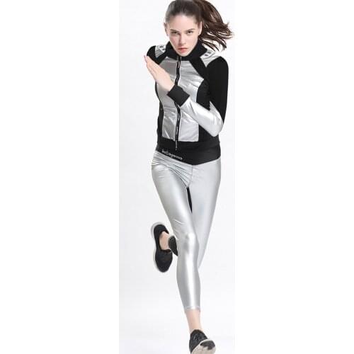 Stretch Metallic Jacket Fashionable Fitness Yoga Jacket Spanx Sweaty Fitness Clothes Silver Coated Elastic Coat Fashionable