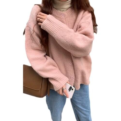 OHRYIYIE Korean Vintage Loose Cardigan Sweater Women 2021 New Autumn Winter Casual Long Sleeve Knitted Sweaters Female Soft Coat