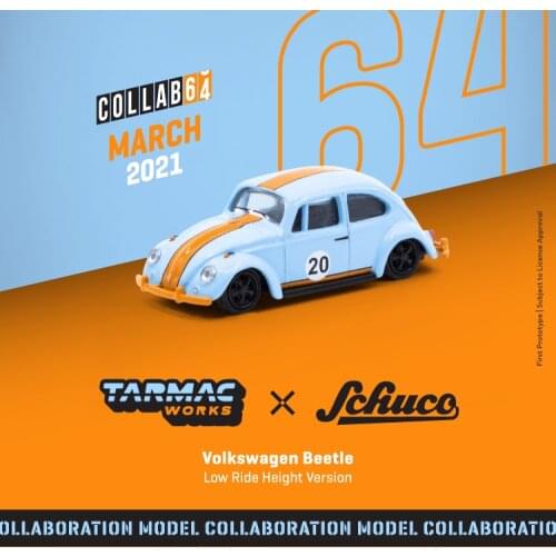Tarmac Works TW x Schuco 1:64 VW-Beetle Gulf #20 Low Ride Height Verion Blue Orange Diecast Model Car