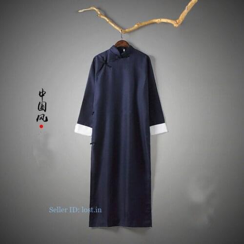 Traditional Chinese Clothes Men Tang Suit Top Kung Fu Blouse Shirt Long Cotton