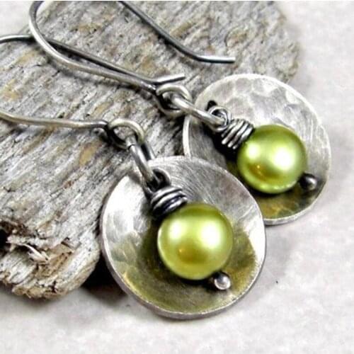 Vintage Ethnic Engraving Round Dangle Drop Earrings Hanging for Women Fashion Wedding Bead Jewelry Ornaments Accessories