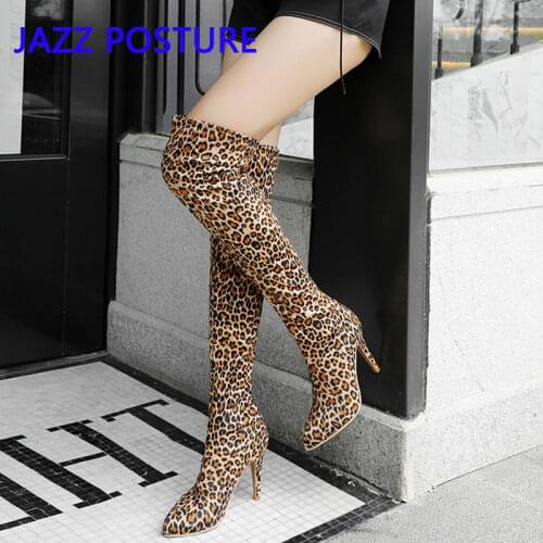 Womens shoes 2019 series high heel boots to thighs sexy leopard prints Winter womens knees above the boots bottes femme q266