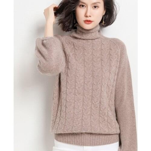 Autumn and Winter New Cashmere Sweater Woman Pile Collar Pullover 100% Pure Wool Thick Sweater Loose Large Size Warm Knitted