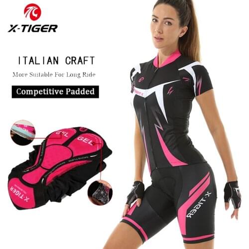 X-Tiger Womens Cycling Jersey Set Summer Anti-UV Cycling Bicycle Clothing Quick-Dry Mountain Female Bike Clothes Cycling Set