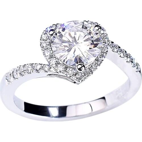 Love Heart Shape Big Diamond Rings Women S925 Sterling Silver Luxury Cute Engagement Wedding Party Birthday Gift for Girlfriend