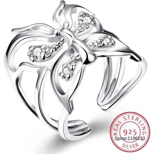 2020 Retro Antique Crystal Butterfly Finger Ring Real 925 Sterling Silver Thumb Rings for Women Ladies Fashion Bohemian Jewelry
