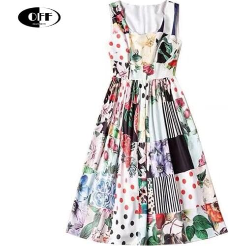 Designer runway summer dresses light women clothes elegant beach chic basic dress with floral pattern festival clothing vestidos