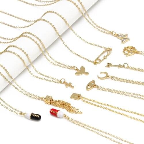 VSnow Statement Square Geometric Letter Pendant Necklace for Women Gold Color Metallic Cross Demon Eye Chain Necklace Jewelry