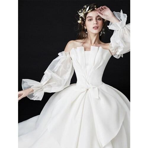Organza Bridal Sleeves Removable Mori Bridal Gown Sleeves White Off-shoulder Detachable Bridal Bicep Long Sleeves for Wedding