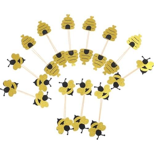Hot 12pcs Cute Bee Shape Cupcake Paper Cake Topper Birthday Party Cake Honeybee Fruit Picks Dessert Decorative Supplies