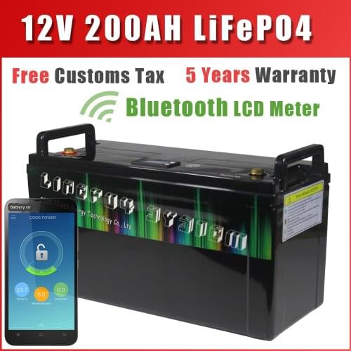 12V LiFePO4 Battery 200Ah RV Campers Bluetooth BMS Waterproof Golf Cart Batteries 3000 Cycles Off-Road Off-grid Solar energy