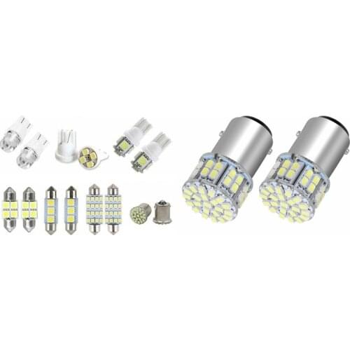 2Pcs 6000K White 1157 50SMD Tail Brake LED Lights Bulb with 14 Assorted LED Inside Light Dome Trunk Map Plate Lamp Bulb