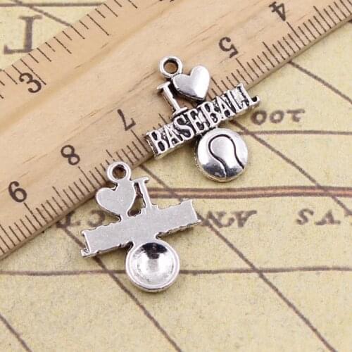 15pcs Charms I Love Baseball 21x19mm Antique Silver Color Pendants Making DIY Handmade Tibetan Finding Jewelry For Bracelet
