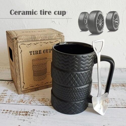 480ML New Tire Cup Large Capacity Ceramic Mug Wiih Spoon High Temperature Resistance Microwave Available Novelty Milk Mugs