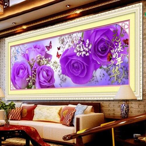 GLymg Needlework Diy Diamond Painting Cross Stitch Purple Roses Full Drill Diamond Embroidery Flower Series Bedroom Home Decor