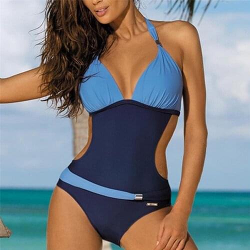 Bikini Bandage Push Up Bleu Sexy One Piece Swimsuit Women Push Up Halter Swimsuit Women One Piece Dentelle Bandage Bikini Sexy