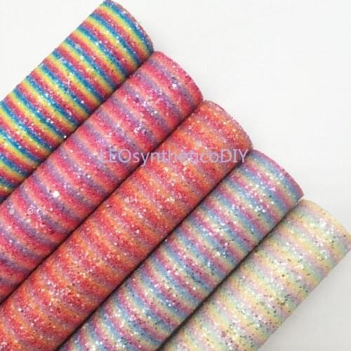 1PC 21X29CM Glitter Fabirc, Chunky Glitter Leather, Stripes Glitter Leather Sheets For Making Bows LEOsyntheticoDIY T339B