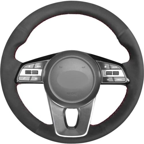 Black Suede Hand-stitched Car Steering Wheel Cover for Kia K5 Optima 2019 Cee'd Ceed 2019 Forte Cerato (AU) 2018