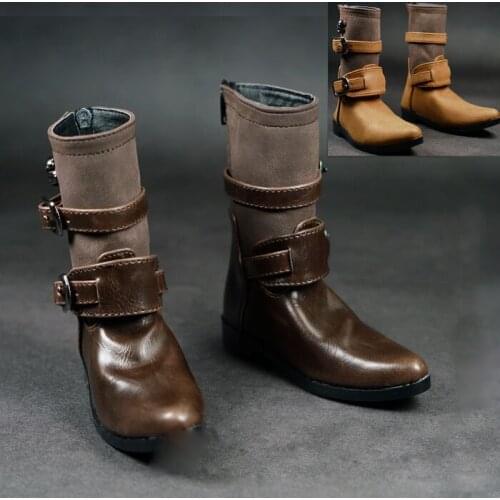 D03-P002 children handmade toy 1/3 1/4 Doll Accessories BJD/SD doll shoes brown color Double buckle ankle boots 1pair