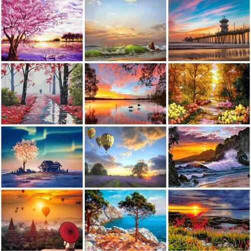 EverShine 5D DIY Oil Paint By Numbers Natural Painting By Numbers Sunset Landscape On Canvas HandPainted Wall Set Home Decor