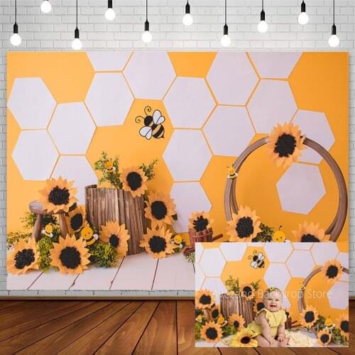 Avezano Backdrop Birthday Baby Shower Sunflower Bee Honeycomb Board Newborn Photography Backgrounds Photo Studio Photozone Decor