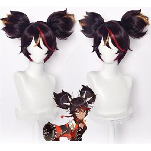 Genshin Impact Cosplay Xinyan 30cm Wig Brown Gradient Wig Cosplay Anime Wigs Heat Resistant Synthetic Wigs Halloween