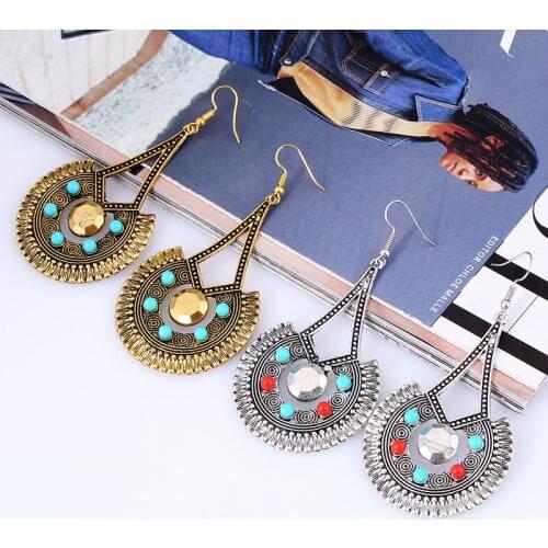 Indian Earrings for Women Jhumka Gold Silver Color Big Beaded Statement Drop Earrings Afghan Egypt Gypsy Ethnic Jewelry