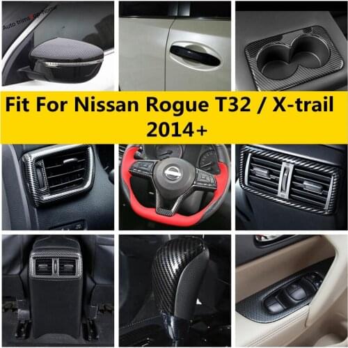 ABS Carbon Fiber Accessories Kit Handle Bowl Air AC Panel Head Lamp Gear Cover Trim For Nissan X-trail T32 / Rogue 2014 - 2020