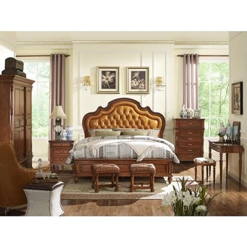 Leather bed of blue and yellow color bedroom furniture WA602