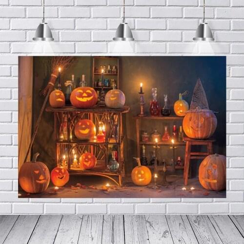 Laeacco Halloween Photo Background Cartoon Pumpkin Lantern Candle Photography Backdrop Kids Party Photozone For Photo Studio