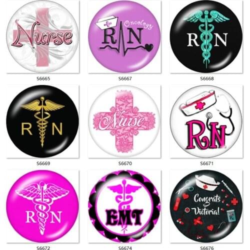 Nurse RN 10pcs mixed 12mm/18mm/20mm/25mm Round photo glass cabochon demo flat back Making findings S6665
