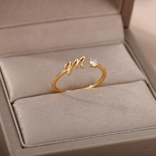 Fashion Fine A-Z 26 Initial Letter Ring For Women Adjustable Simple Elegant Letter Jewelry Alphabet Party Friendship Gift BFF