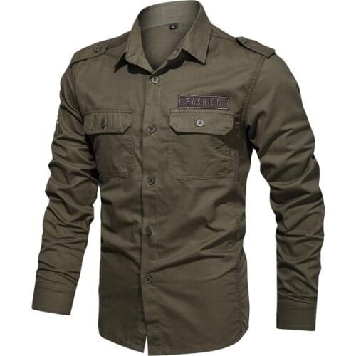 Military Shirt Men Long Sleeve 100% Cotton Army Green Mens Shirts Spring Autumn High Quality Camiseta Masculina Male Clothing6XL